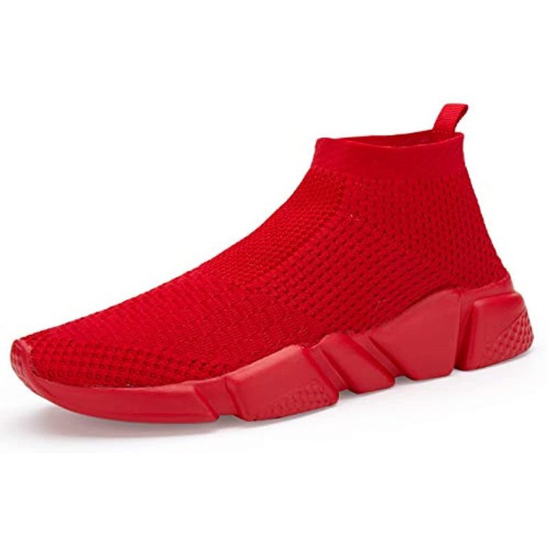 Men's Running Shoes Breathable Knit Slip On Sneakers Lightweight Athletic Shoes Casual Sports Shoes Red